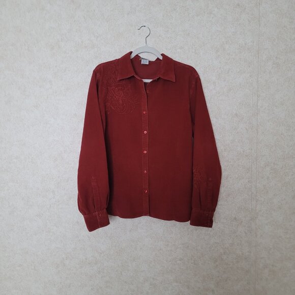 Red Embroidered Corduroy Button Shirt Isabella Bird Womens Size XL - Picture 6 of 15